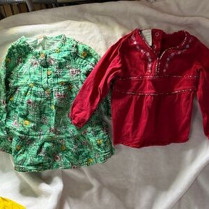 Floral Green Dress and Red Embroidered Top